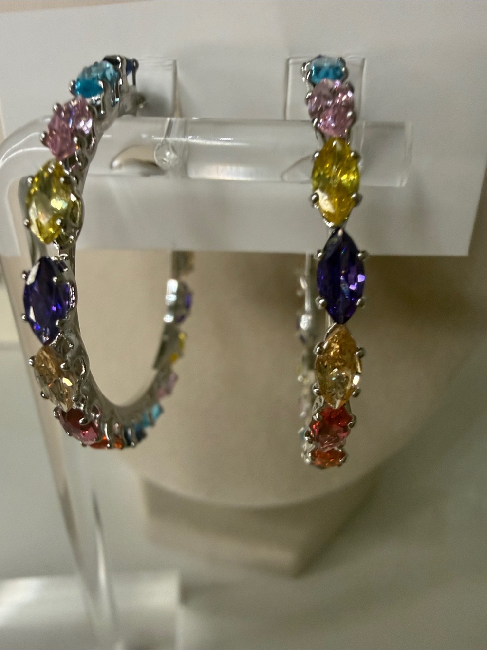 1.5” Multicolor Gemstone Hoop Earrings - Silver